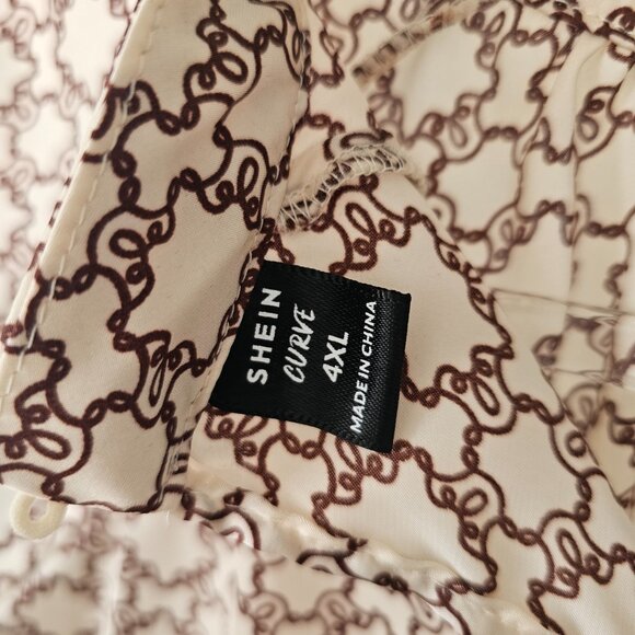 SHEIN Curve Quiet Lux Ecru Print Blouse w/Shirred Short Sleeve Cuff - Picture 6 of 7